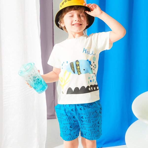 

Toddler Boys Cartoon And Letter Graphic Tee & Shorts, Multicolor