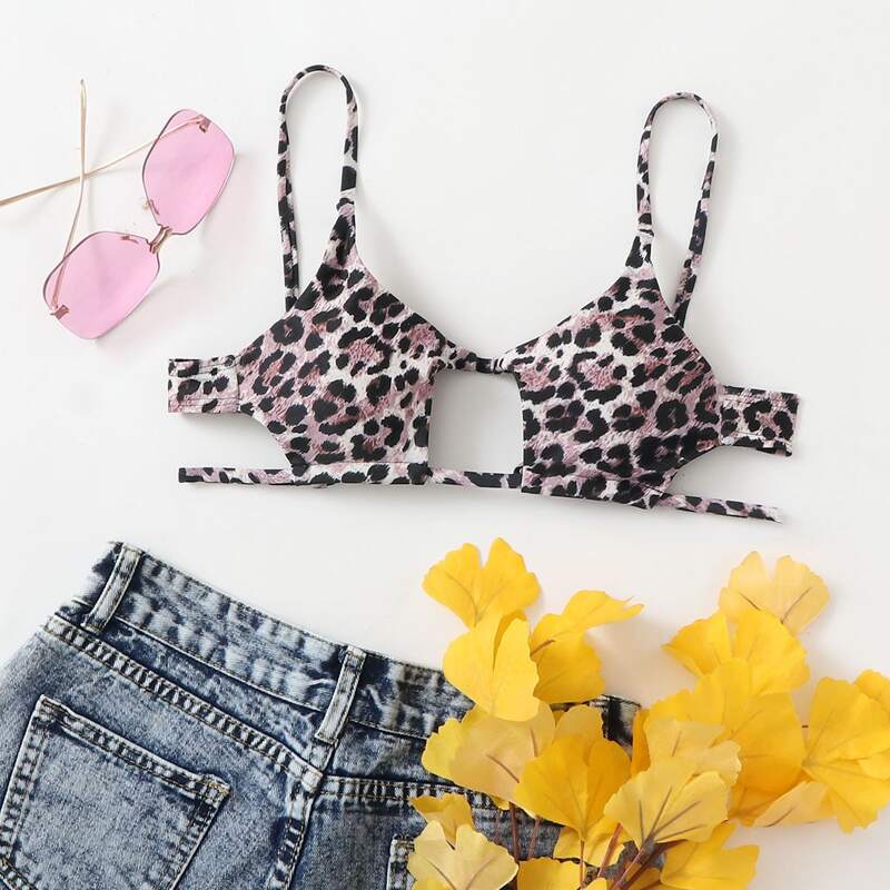 

Leopard Cut-out Bikini Top, Multicolor