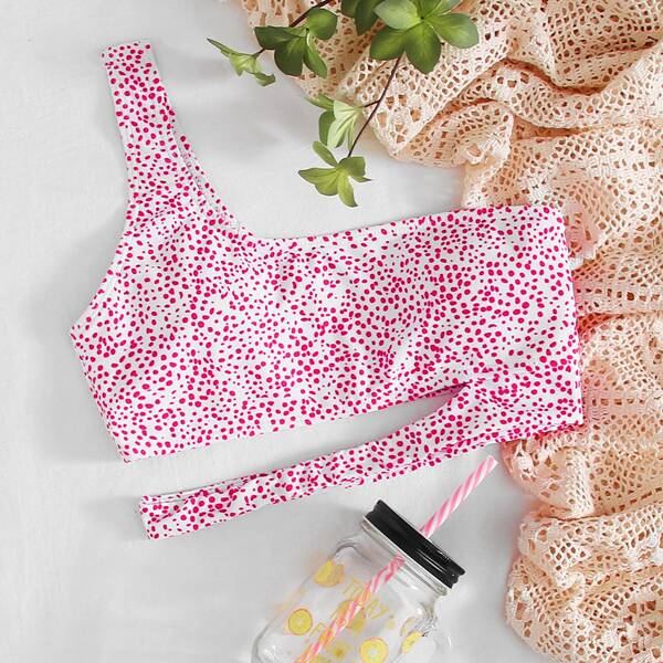 

Dalmatian Cut-out One Shoulder Bikini Top, Hot pink bright