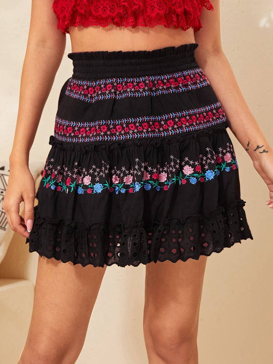 SHEIN Váy Nghề thêu Hoa màu đen Boho - màu đen - Xem 1