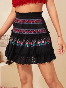 SHEIN Váy Nghề thêu Hoa màu đen Boho - màu đen - Xem 3
