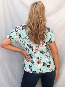 SHEIN Áo sơ mi Plus Size Hoa Màu xanh Bạc hà Giải trí - Màu xanh Bạc hà - Xem 2
