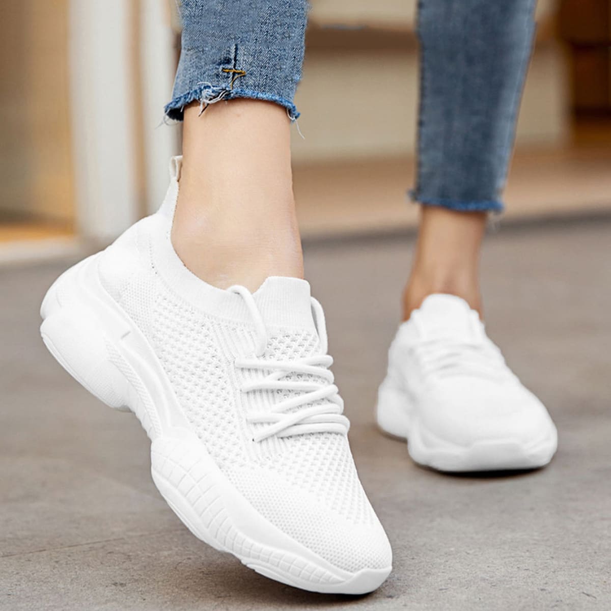 Image of Lace-up Front Mesh Sneakers