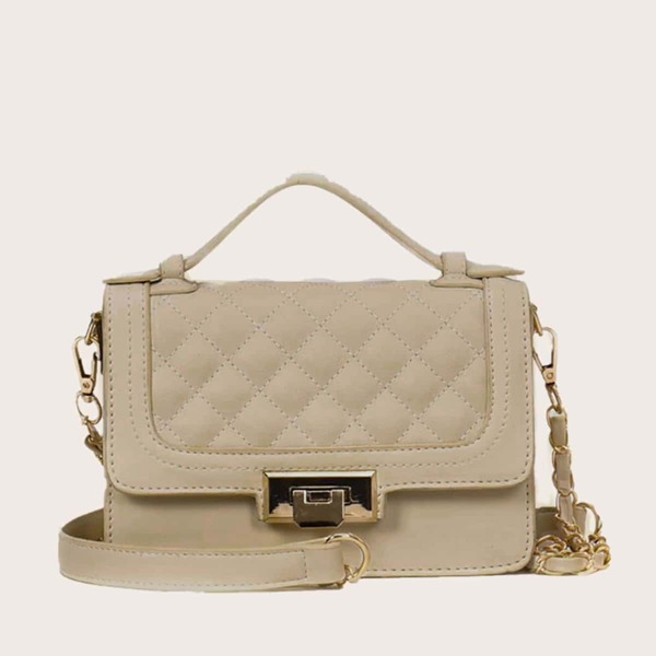 

Stitch Detail Flap Satchel Bag, Beige