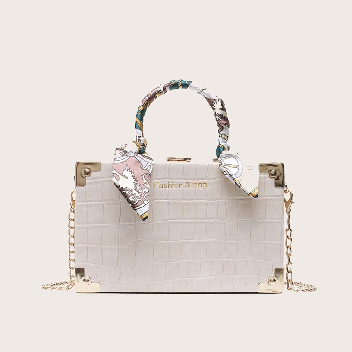 

Crocodile Satchel Bag, White