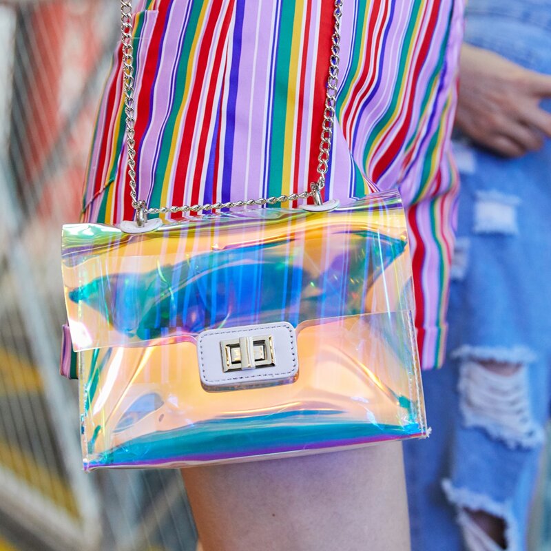 

Twist Lock Holographic Chain Bag, Multicolor