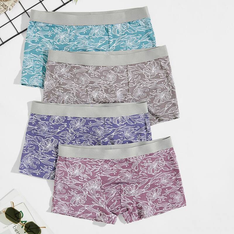 

Guys 4pcs Flower Print Boxer Brief, Multicolor