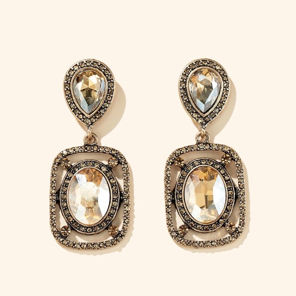 

Gemstone Engraved Drop Earrings, Gold