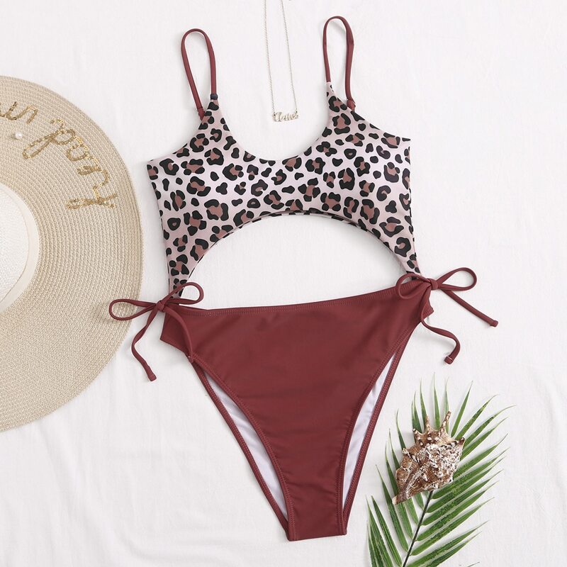 

Leopard Cutout Cami One Piece Swimsuit, Multicolor