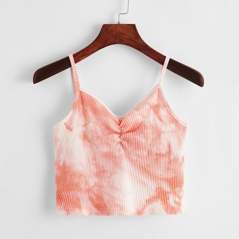 

Tie Dye Ruched Cami, Coral pink