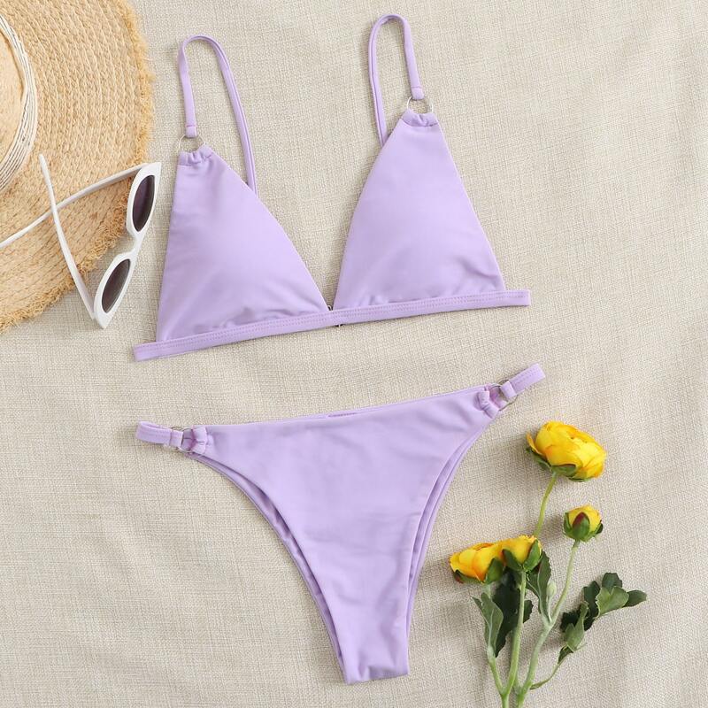 

Triangle Tanga Purple Bikini Swimsuit, Pastel lilac purple
