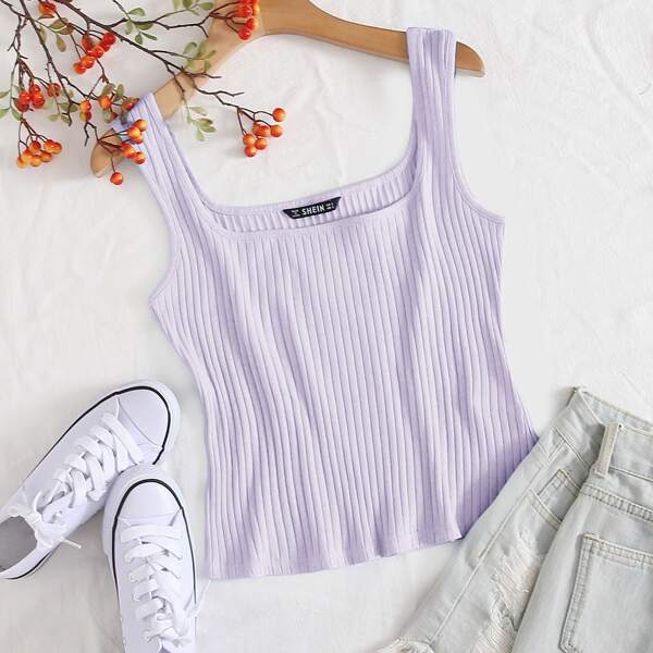 

Solid Rib-knit Tank Top, Lilac purple