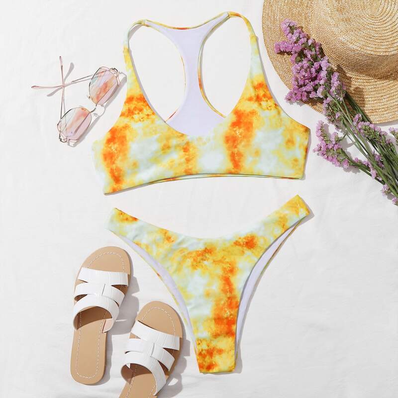 

Tie Dye Racerback Bikini Swimsuit, Orange bright
