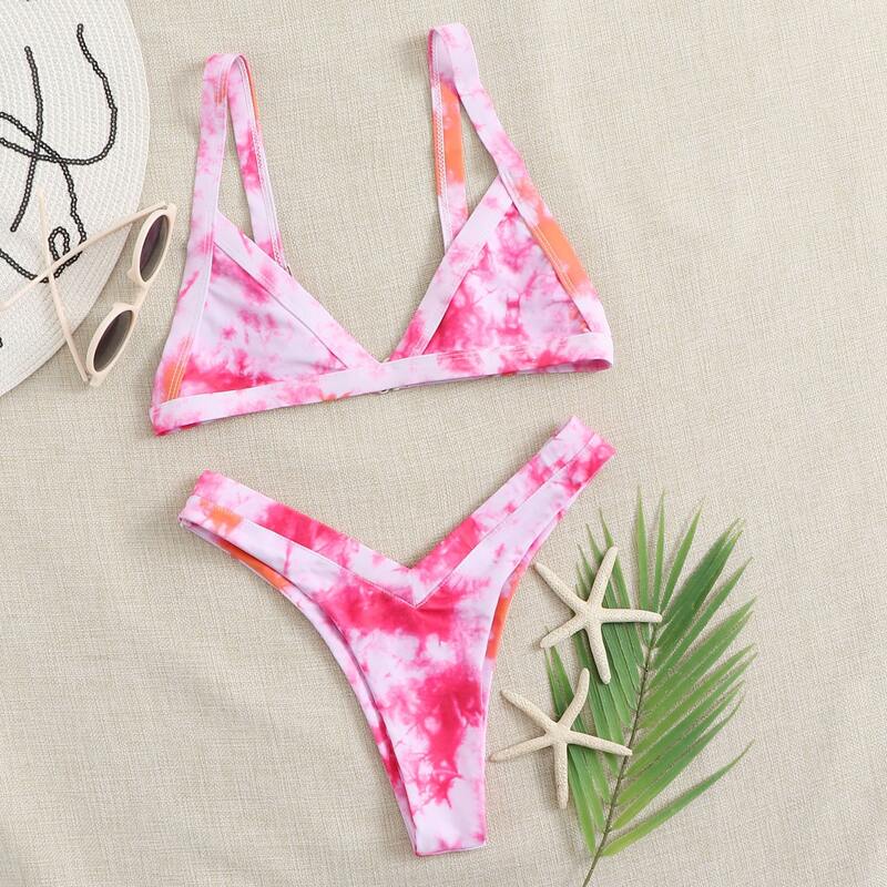 

Tie Dye High Leg Seam Bikini Swimsuit, Pink
