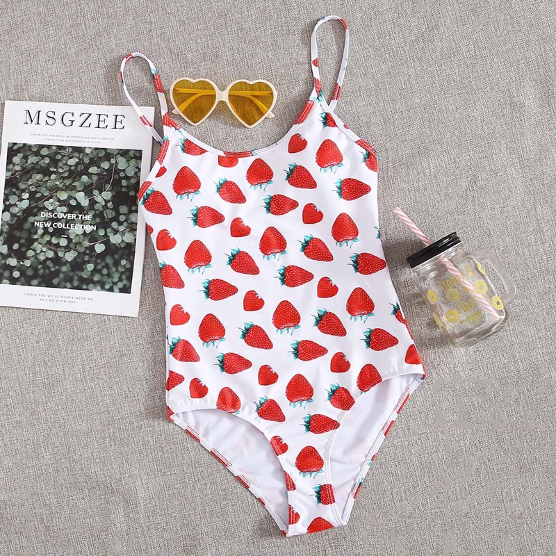

Strawberry Cami One Piece Swimsuit, Red and white