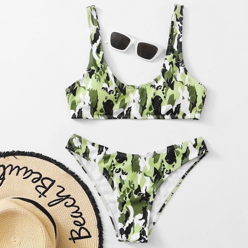 

Camo Tank Bikini Swimsuit, Army green