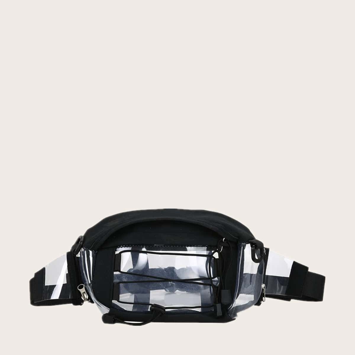 

Drawstring Clear Crossbody Bag, Black