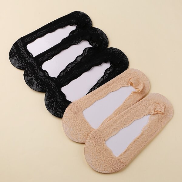 

5pairs Lace Trim Socks, Multicolor