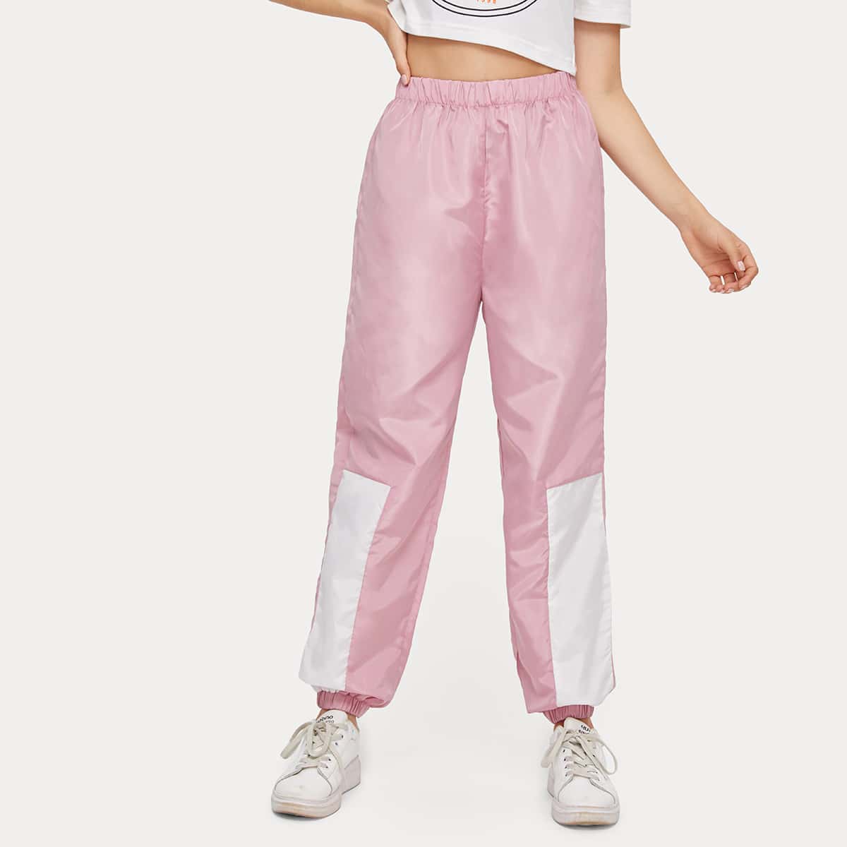 

Colorblock Windbreaker Pants, Baby pink
