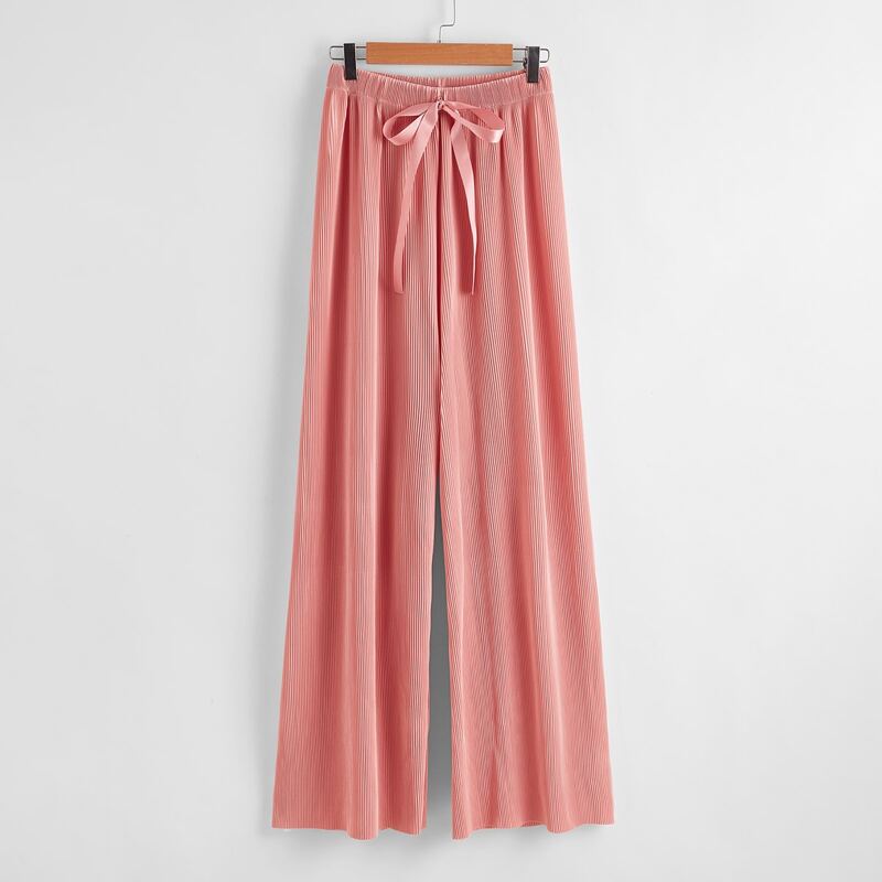 

Solid Tie Front Pants, Coral pink
