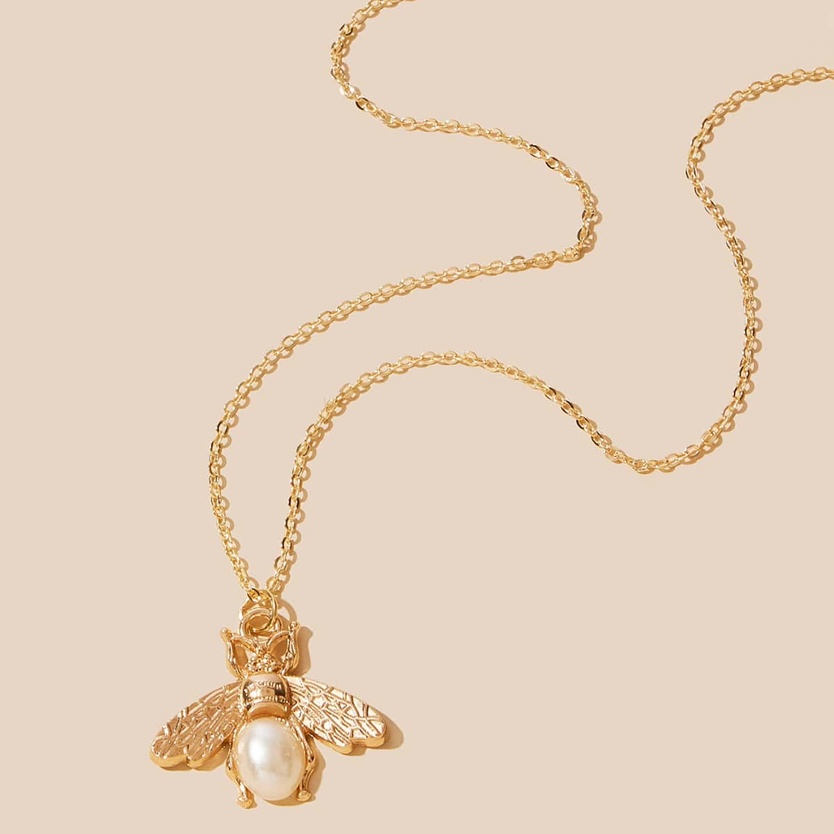 

Faux Pearl Bee Chain Necklace, Gold