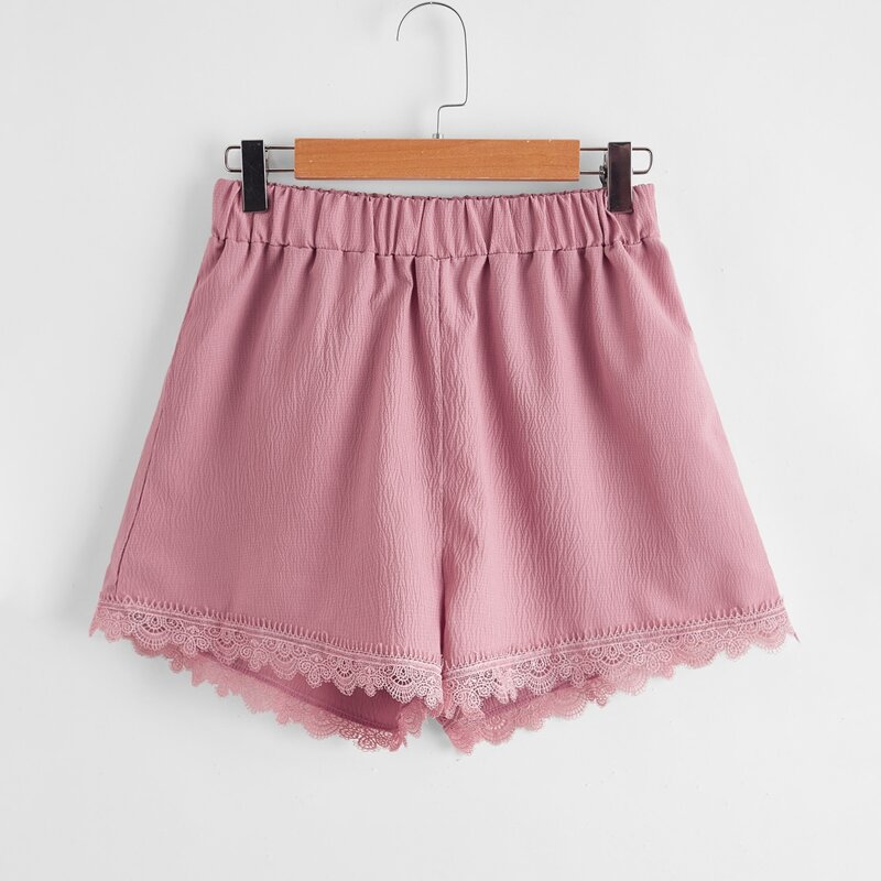 

Solid Lace Trim Shorts, Dusty pink