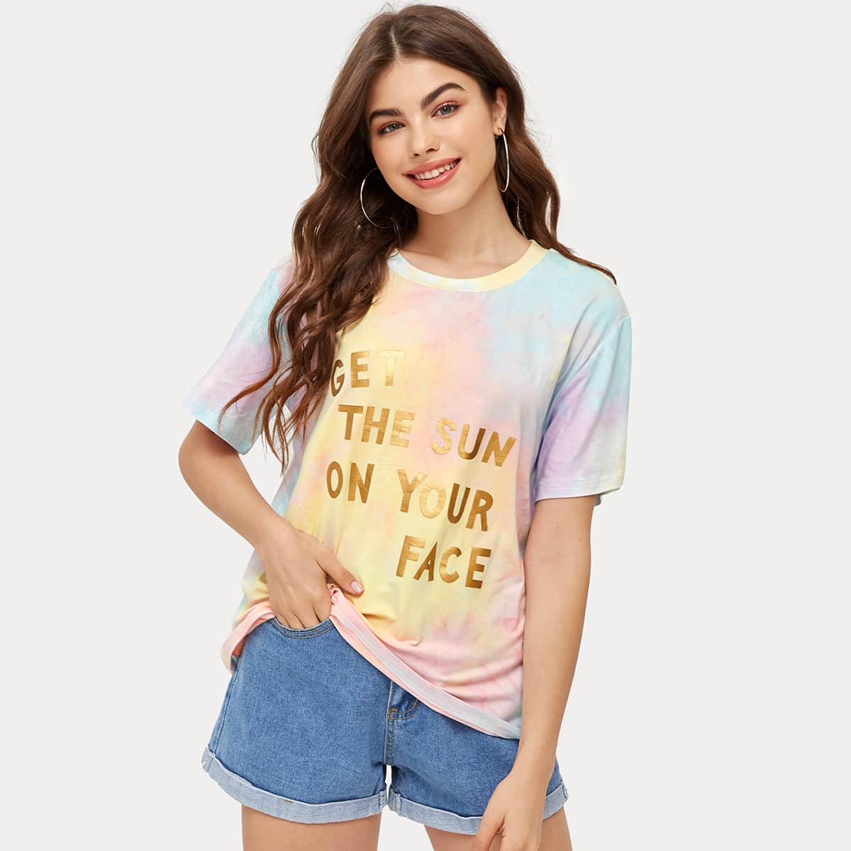 

Slogan Graphic Tie Dye Tee, Multicolor