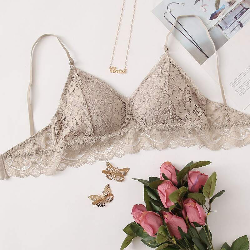 

Lace Padded Bra, Beige