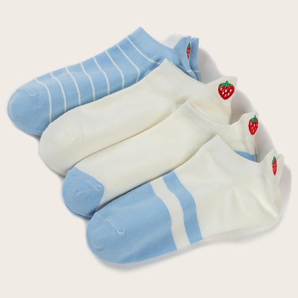 

4pairs Striped Pattern Socks, Multicolor