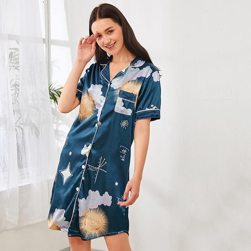 

Graphic Shirt Dress, Navy blue