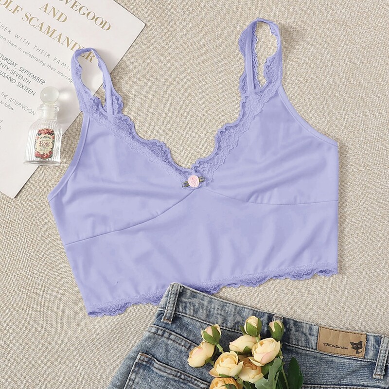 

Lace Trim Crop Top, Purple pastel