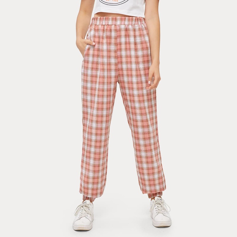 

Plaid High Waisted Joggers, Multicolor