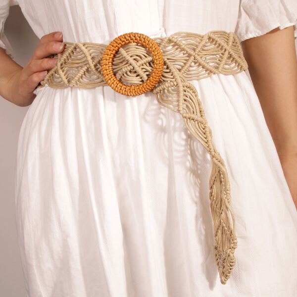 

Round Decor Woven Belt, Khaki