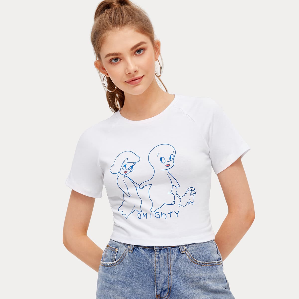 

Cartoon Graphic Crop Tee, White