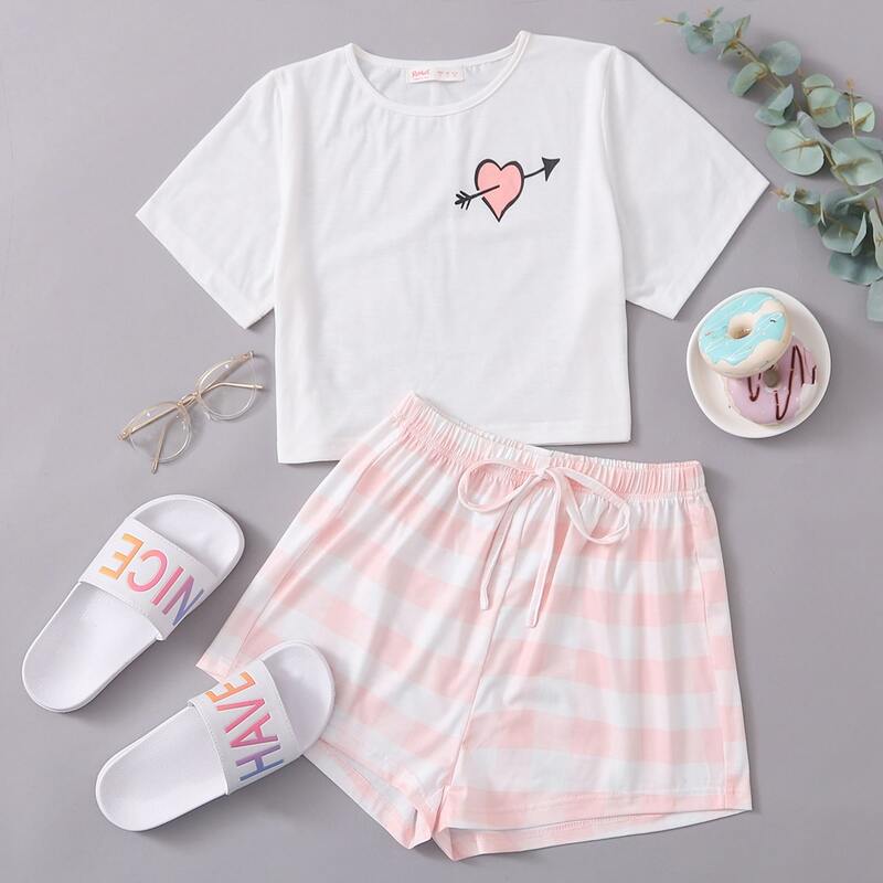 

Heart Tee & Striped Shorts, Multicolor