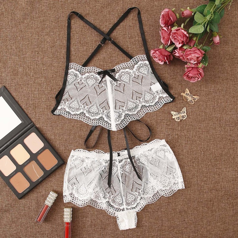 

Lace Tie Back Lingerie Set, White
