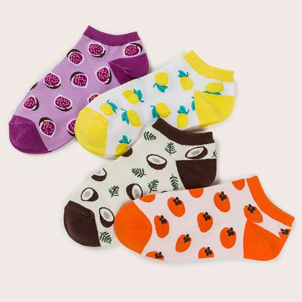 

4pairs Fruit Pattern Socks, Multicolor