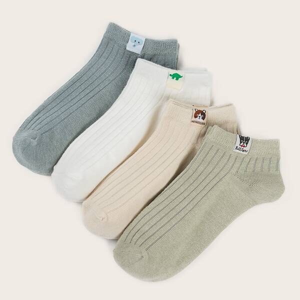 

4pairs Patched Ribbed Socks, Multicolor