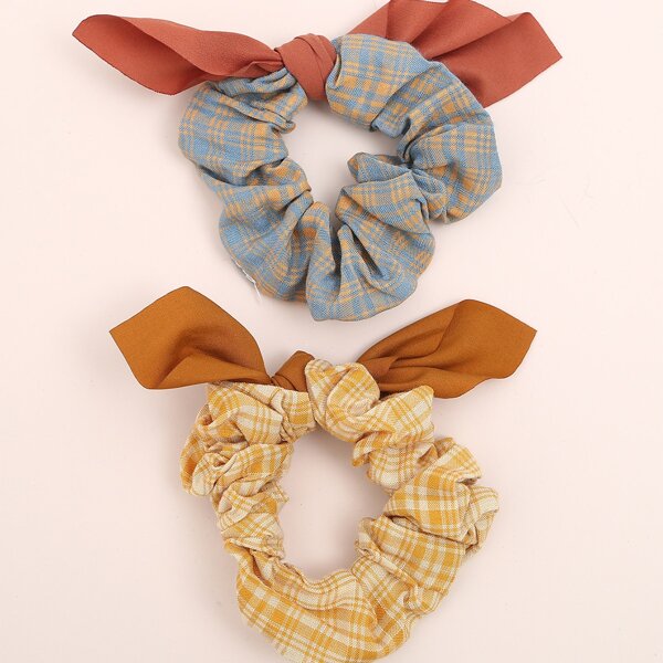 

2pcs Plaid Pattern Scrunchie, Multicolor