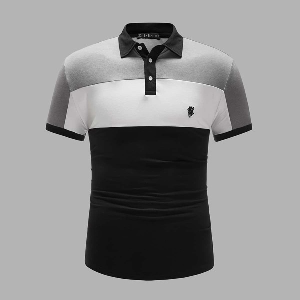 

Men Graphic Embroidery Colorblock Polo Shirt, Multicolor