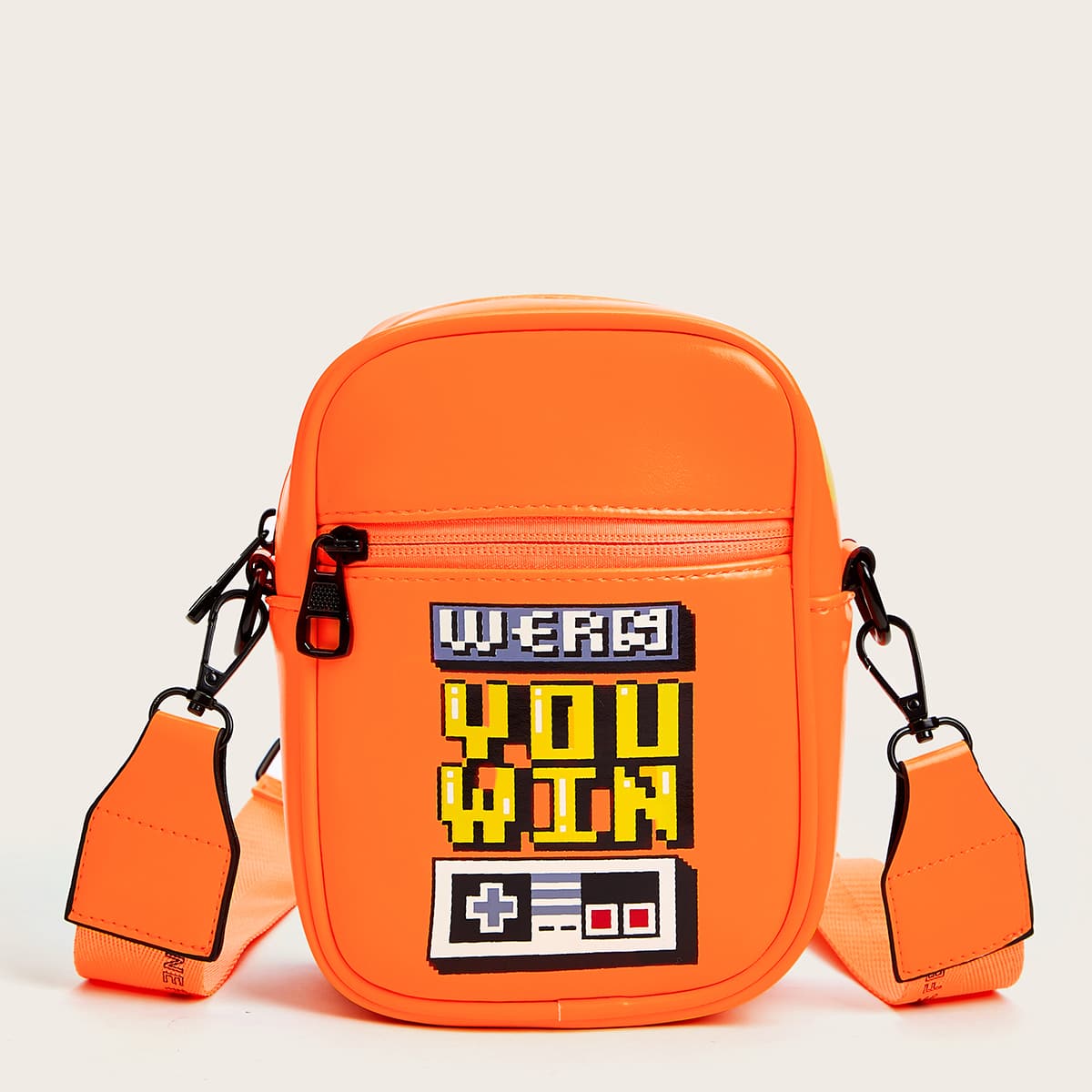 

Letter Graphic Crossbody Bag, Orange neon