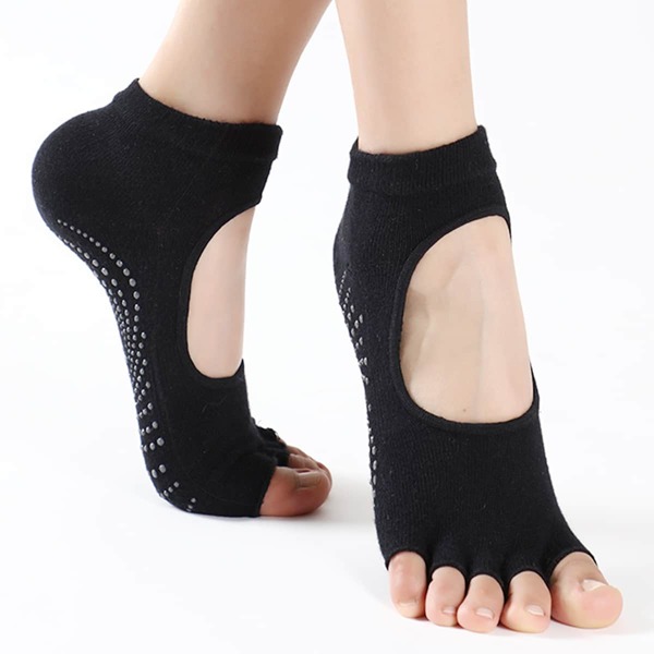 

1pair Yoga Open Toe Non-slip Socks, Black