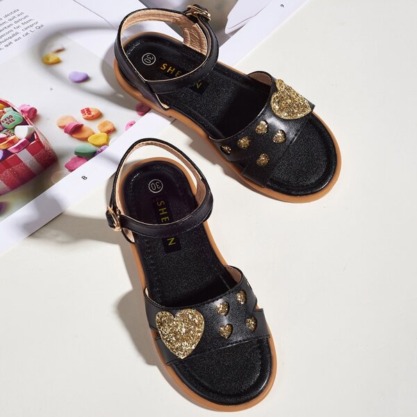 

Toddler Girls Sequin Heart Detail Sandals, Black