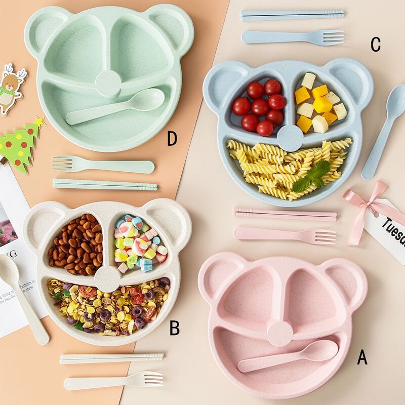

1pc Panda Plate & 1pc Spoon & 1pc Fork & 1pair Chopsticks, Multicolor