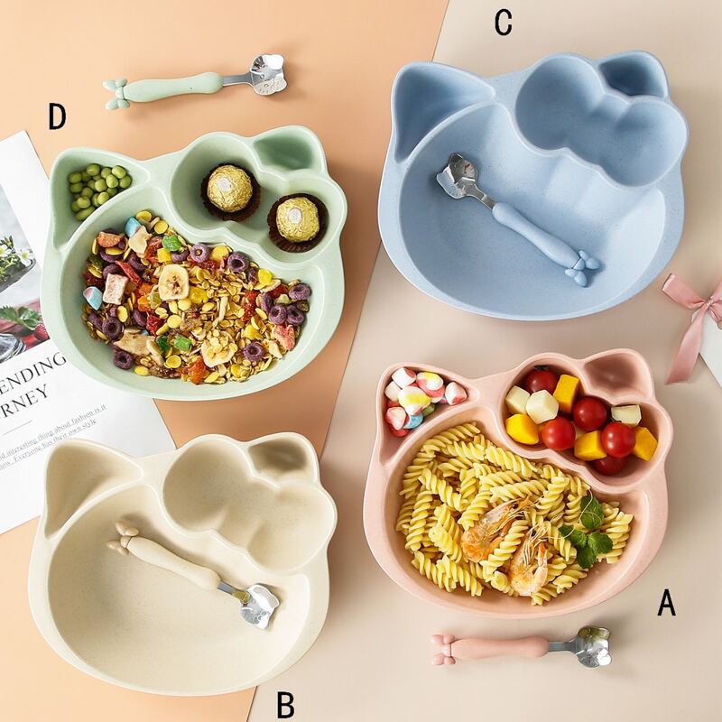 

1pc Cat Shaped Baby Plate & 1pc Spoon, Multicolor