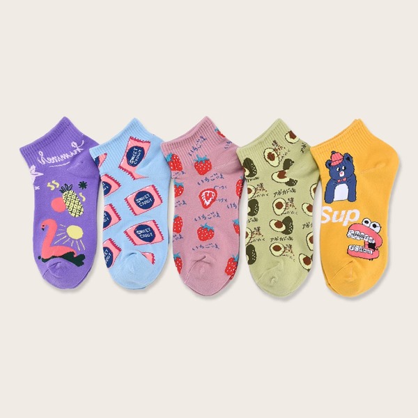 

5pairs Fruit Pattern Socks, Multicolor