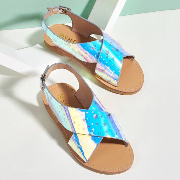 

Toddler Girls Star Pattern Criss Cross Sandals, Silver