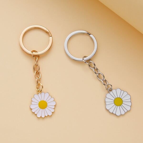 

2pcs Daisy Charm Keychain, Multicolor