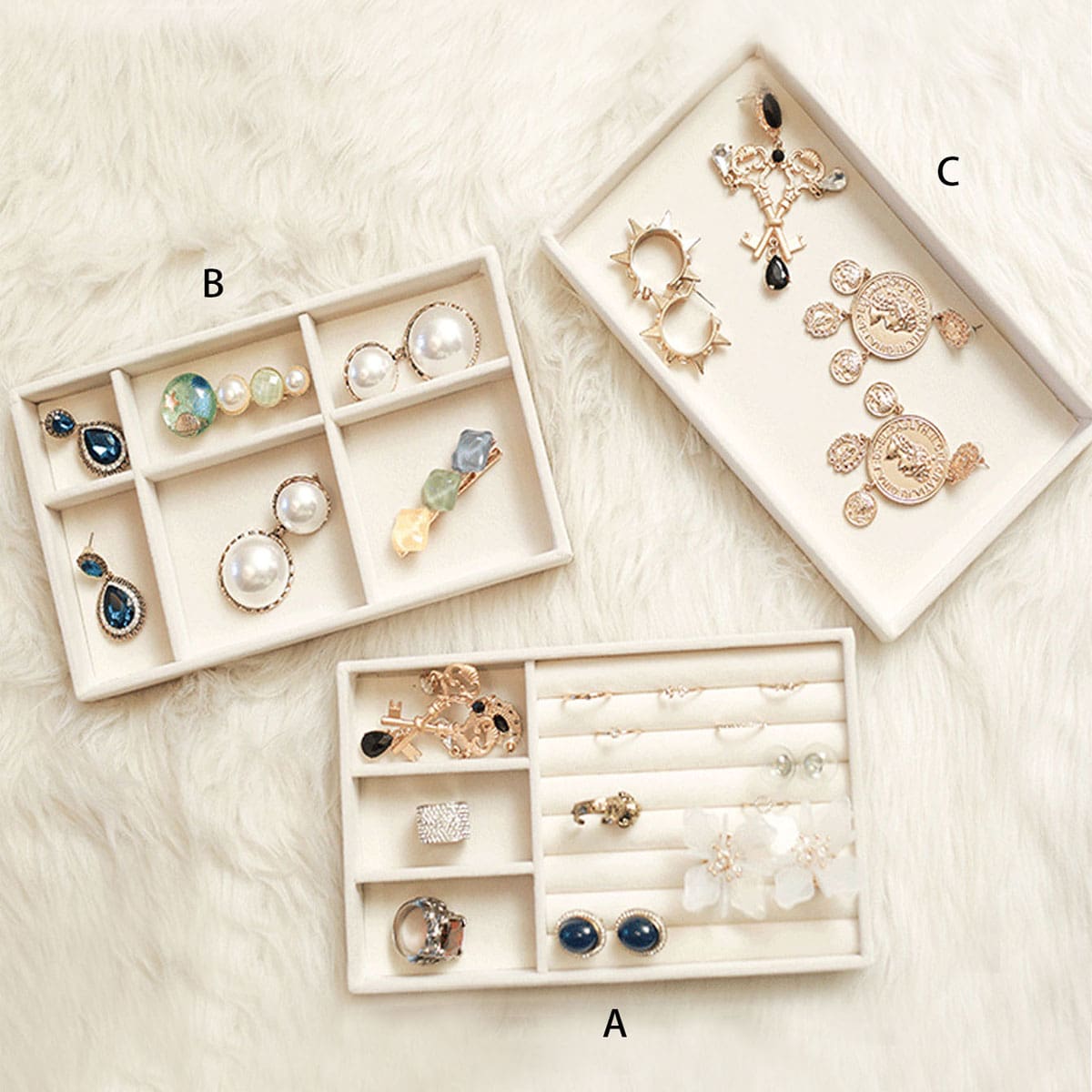 

1pc Solid Jewelry Storage Box, Beige