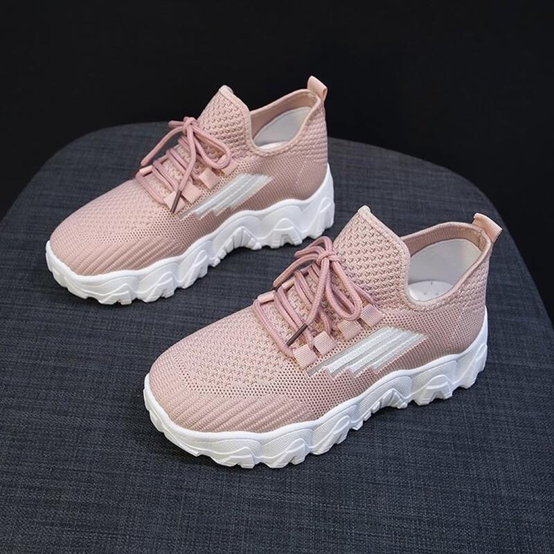 

Lace-up Knit Chunky Sneakers, Dusty pink